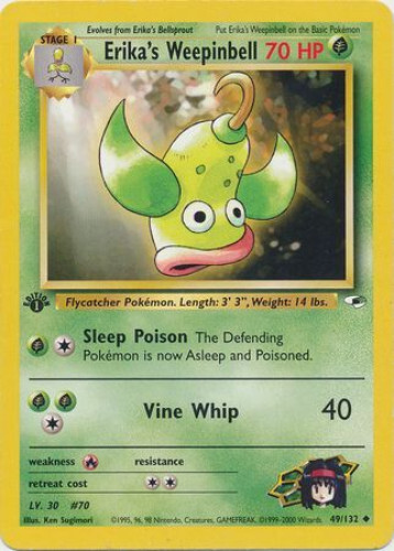 Pokemon Card - Gym Heroes 49/132 - ERIKA'S WEEPINBELL (uncommon) *1st Edition NM