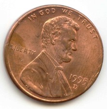 USA 1995D American One Cent Lincoln Penny 1c 1995 D (coin lot D)