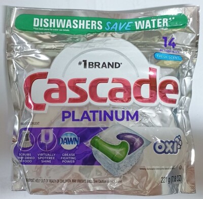 CASCADE Platinum Oxi 'Fresh Scent' Dishwasher PACS für Spülmaschinen 14St/ 221gr