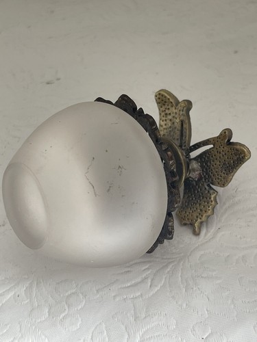 Vintage Milk Satin Glass Perfume Bottle with Jeweled Butterfly Stopper - Picture 9 of 11