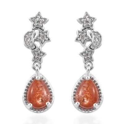2,40ctw Korevora Sonnenstein & Zirkon Himmlische Ohrringe Platiniert Sterling