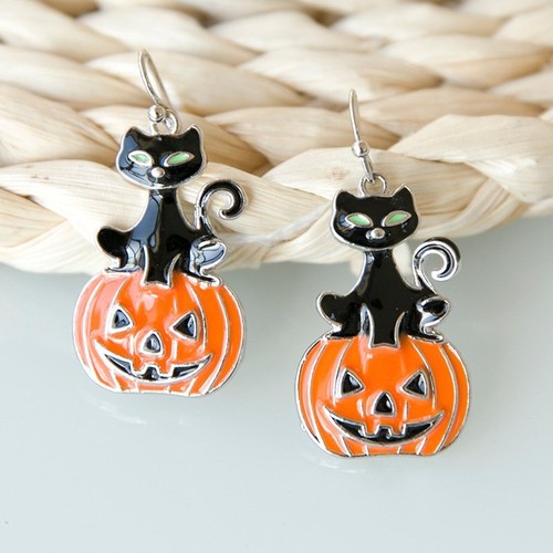 Fashion Pumpkin Ghost Skull Bat Cat Dangle Earrings Hook Women Halloween Jewelry - Picture 8 of 64