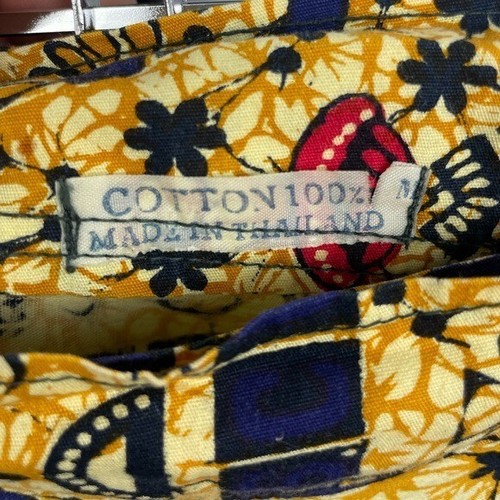 Vintage 100% Cotton Yellow Multicolor Thai Traditional Printed Wrap Skirt Sz M - Picture 8 of 8