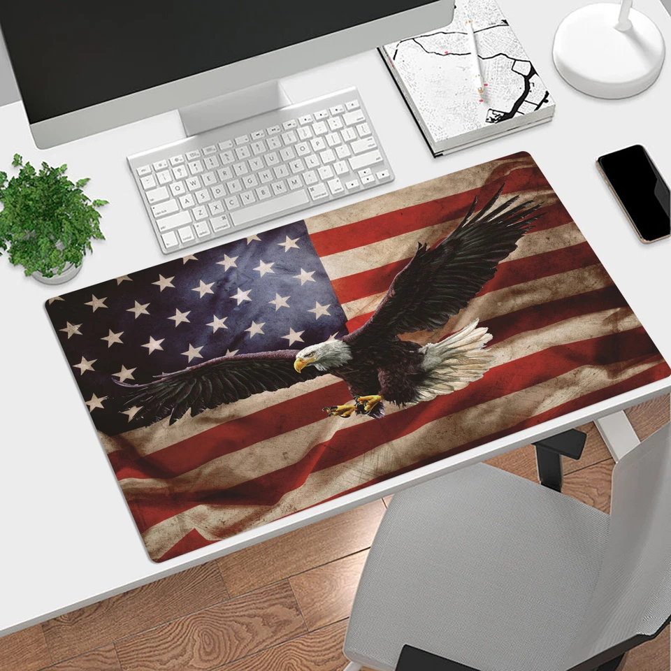 American Flag Mouse Pad Wildlife Eagle Desk Mat for Keyboard and Mouse Desk Pad - Image 2 of 4