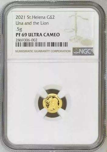 2021 St Helena East India Una and the Lion £2 1/2g Gold Proof Coin NGC PF69 UC
