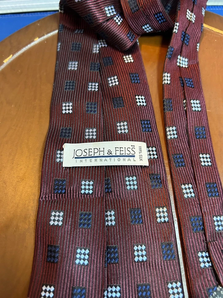 Corbata a cuadros Joseph & Feiss International Borgoña 100 % seda para hombre Foto 3 de 4