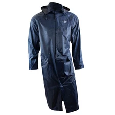 RK Safety RC-PP-44 Navy/HIG/YEL PVC Polyester Trench Rain Long Coat With Hoodie