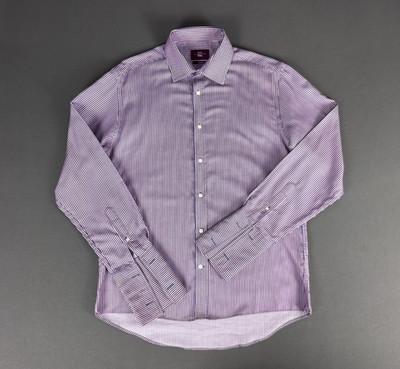 Moss Esq Herren blau rot weiß gestreift Hemd 16 normale Passform französische Manschette Baumwolle