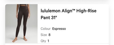 lululemon Align High-Rise 31'' Leggings Espresso Size 8 tall 