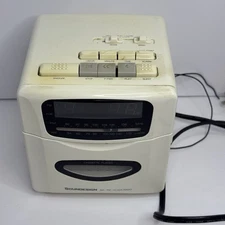 Soundesign 3818W AM/FM Radio Alarm Clock White W/Red LED Cassette Tape Player