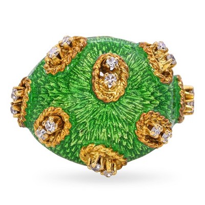 Vintage 18k Diamant und Guilloche Emaille Kuppelring