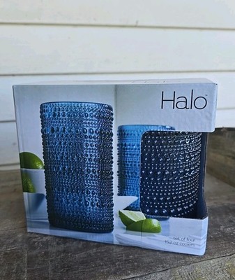 NEW Set 4 Home Essentials HALO Hobnail Textured COBALT BLUE 15oz Cooler Tumbler