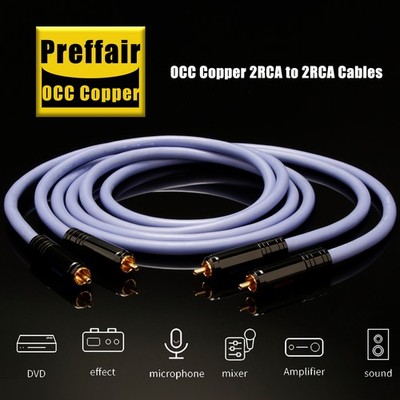 Pair OCC Copper 2Core Twisted Audio Signal Cable 24K Gold Plated RCA HiFi 