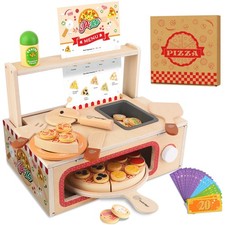 Wooden Pizza Toy Set for Kids, 68PCS Montessori Pretend Play Food Toys, Woode...