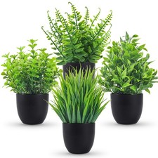 4PC Artificial Plants Small Faux Plants Realistic Green Eucalyptus Black Pot