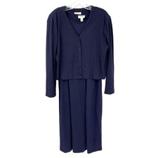 Vintage Talbots Jacket Dress  XL Classic Stretch Button Modest Knit Navy Blue