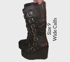 Women's Gothic Punk Damned Demonia Black Combat Boots WIDE CALF
