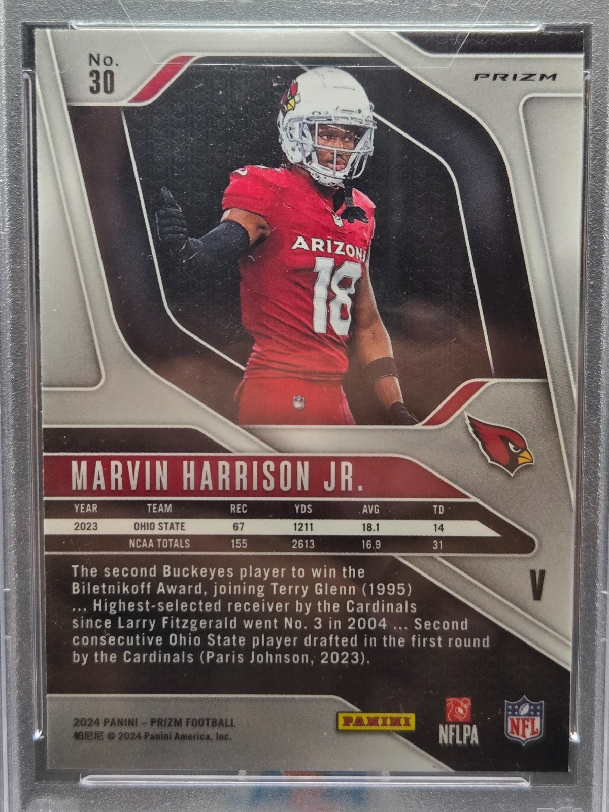 PSA 10 2024 Panini Prizm Marvin Harrison Jr RC Rookie Variation Silver Prizm view 4