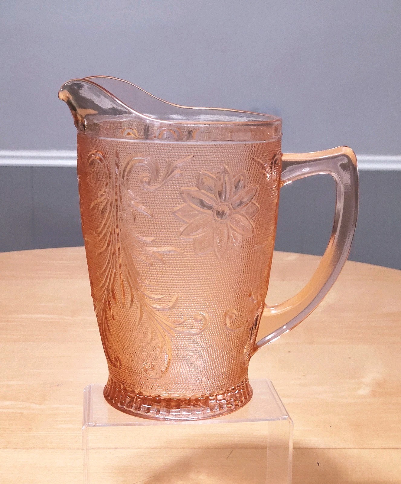 Indiana Glass Tiara Sandwich Water Pitcher Jag 64 Oz Peach Pink Vintage 