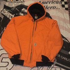 Carhartt Jacket Mens XL Orange Blaze BLZ Hooded Full Zip Made in USA J140 Work