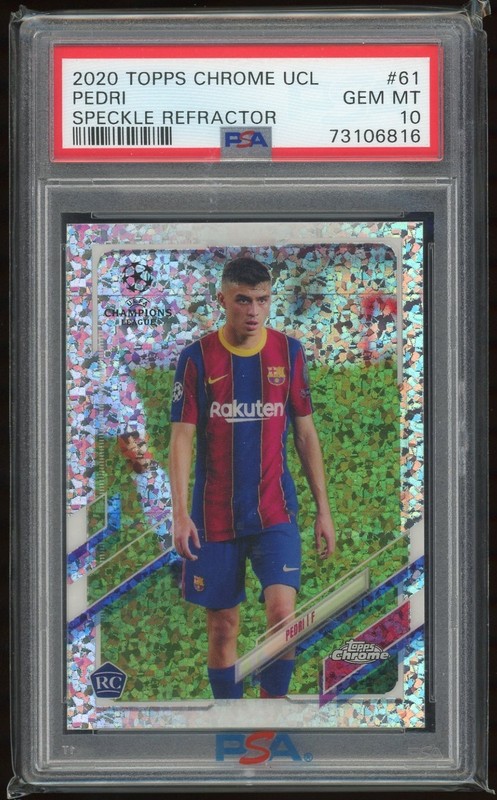 2020 TOPPS CHROME UEFA CHAMPION LEAGUE REFRACTOR #61 PEDRI RC PSA 10