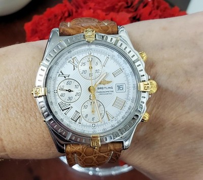 43mm Breitling Crosswind B13355 18k Steel White Roman Dial Chronograph Watch