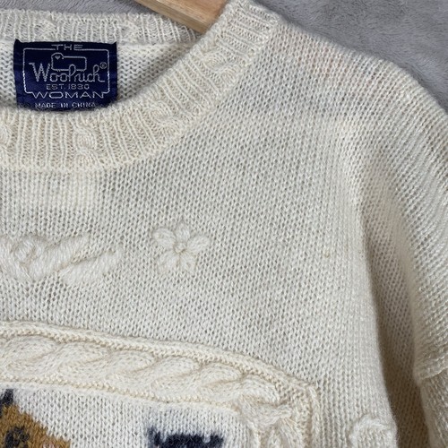Vintage Woolrich Cat Sweater Women's M Kittens Wool Cable Knit Embroidered - Picture 5 of 13