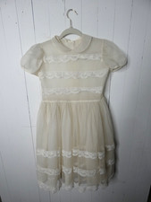 VTG Su Sanna Girls 12 Ivory Lace Sheer Dress Ruffle Skirt Puff Sleeve Sweet Song