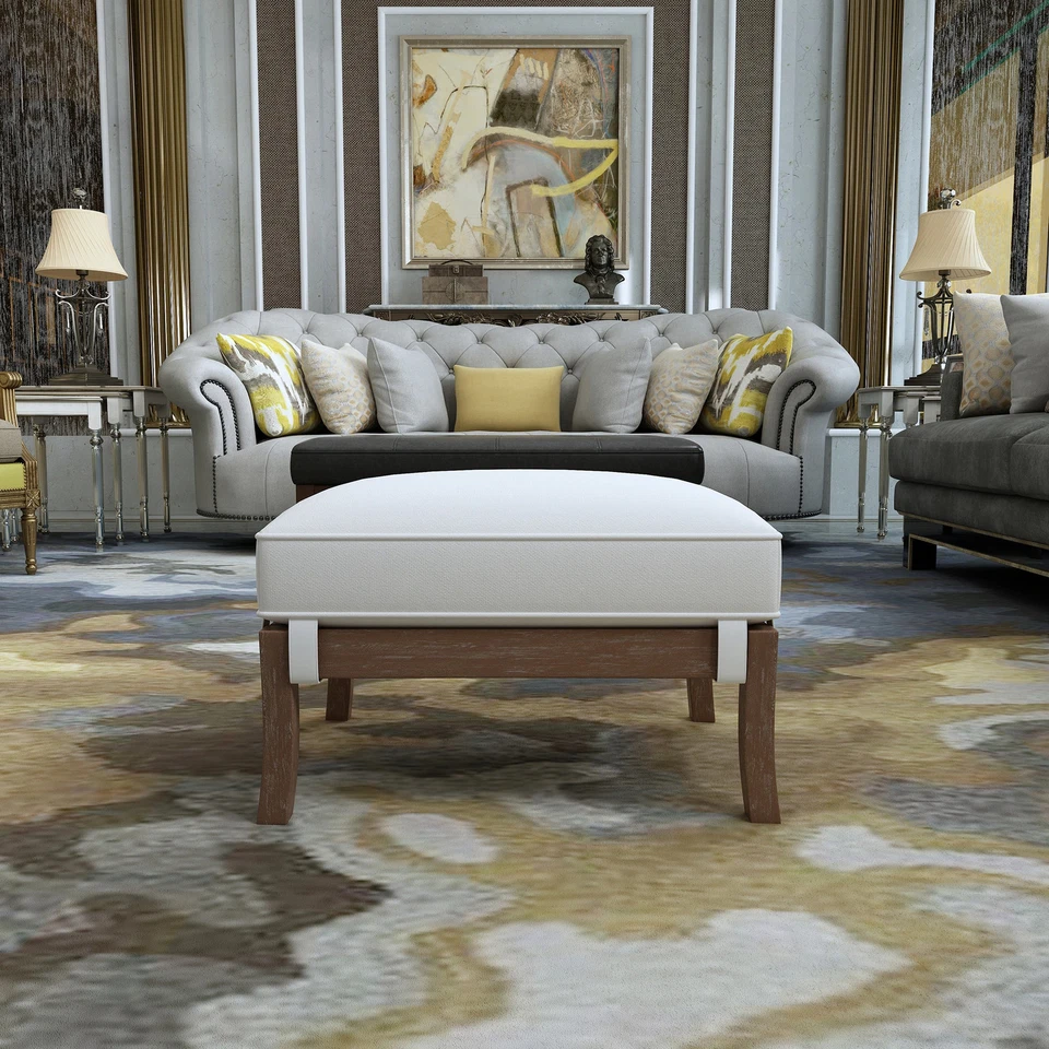 Kester 20-Inch Solid Rectangle Ottoman - White Fabric White Large - Image 2 of 4