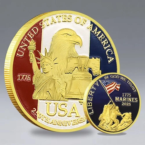 USA Marines 1775-2025 Gold Plated Commemorative Coin Liberty Challenge Medal