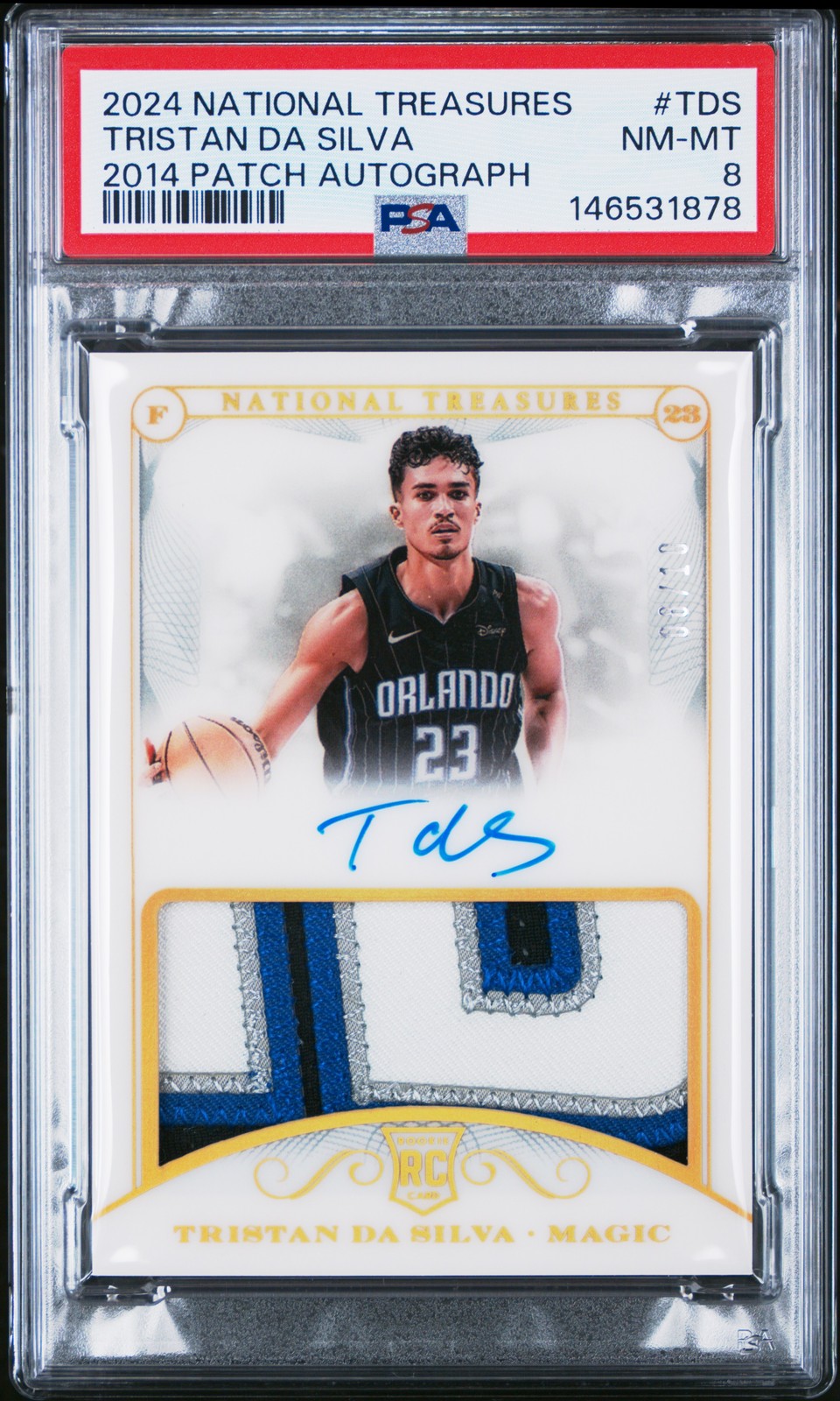 Tristan da Silva #10 Basketball Cards 2024 Panini National Treasures Retro 2014 Patch Autograph trading card — raw and PSA graded price guide