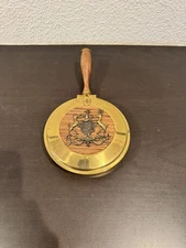 Vintage Brass Wood Silent Butler Ash Crumb Tray Hinged Lid Wooden Handle