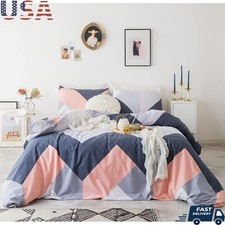 100 Cotton Chevron Print Duvet Cover Set Decorative Bedding W/ Pillowcases New