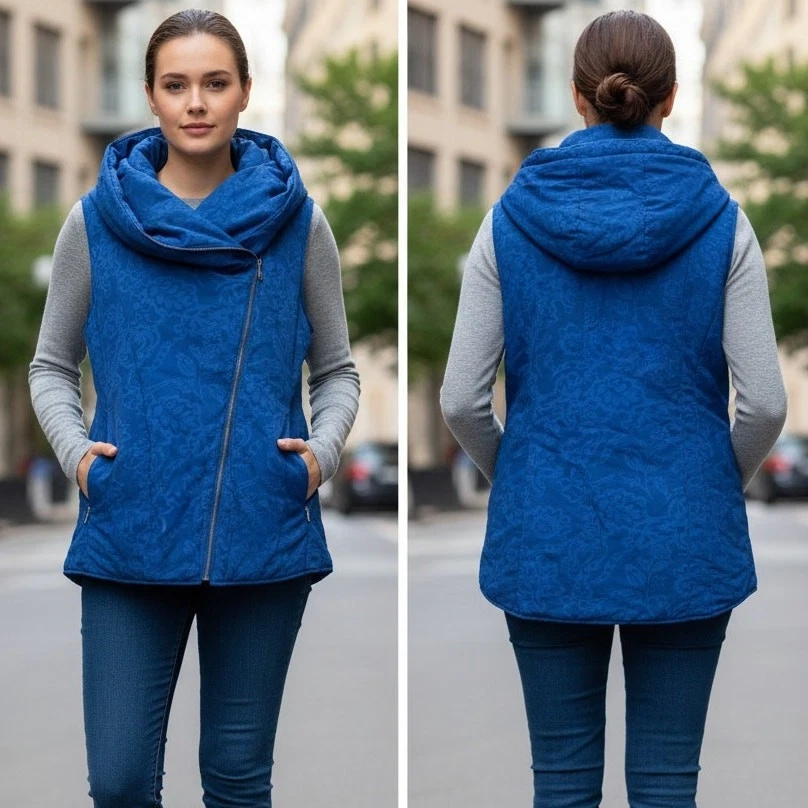 Tommy Bahama Mujeres L Coastal Resortwear Gorpcore Chaleco acolchado asimétrico con capucha Foto 2 de 4