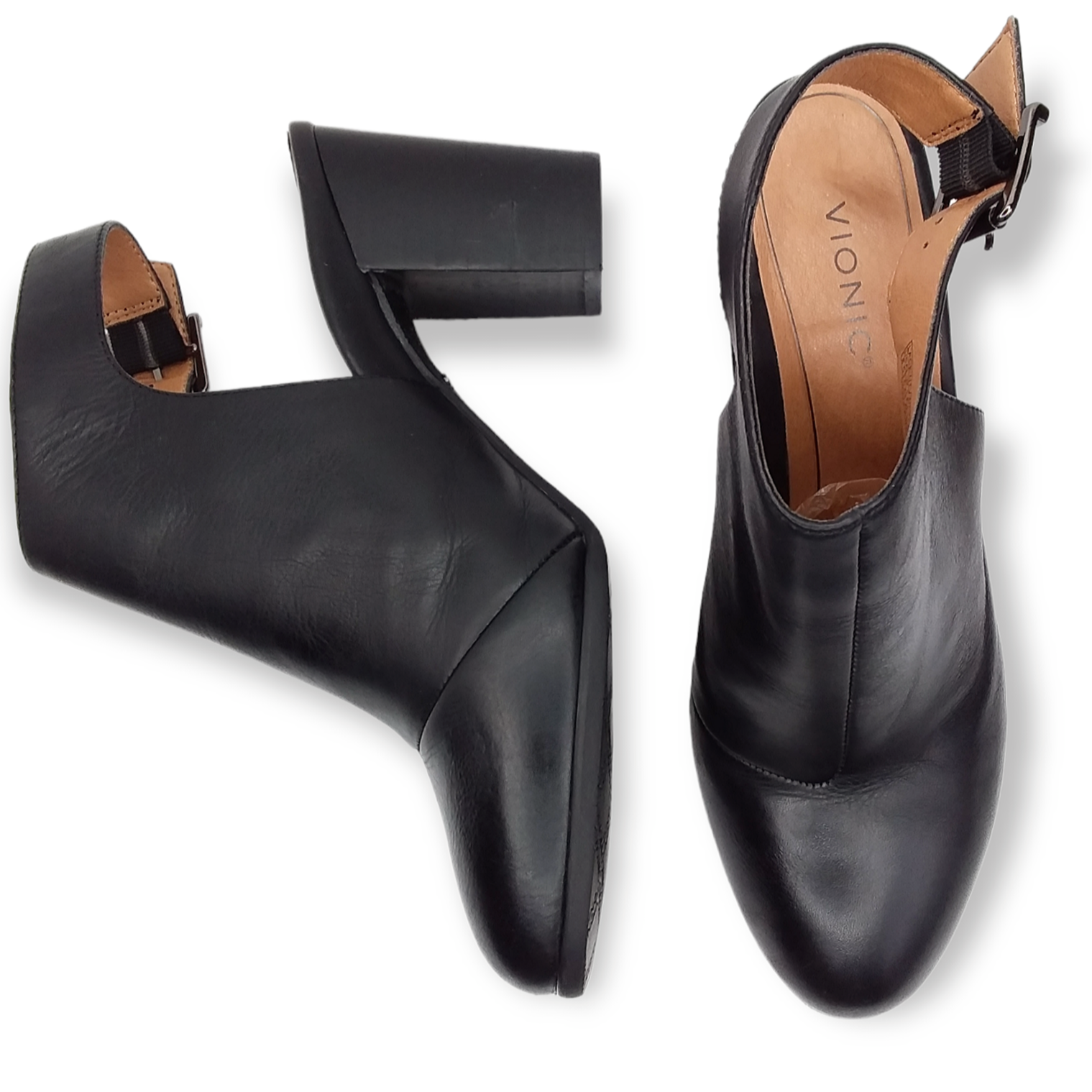 SAOLA Scarpe Vionic Lacey tacco a blocco misura 8 5 pelle nera punta tonda suola ortopedica