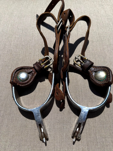 Vintage KELLY Marked: "RODEO" Cowboy ROUGH STOCK Bull Riding SPURS Rowels STRAPS