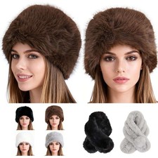 Women Winter Fluffy Faux Fur Headband Hat/Scarf Ear Warm Thick Snow Ski Cap