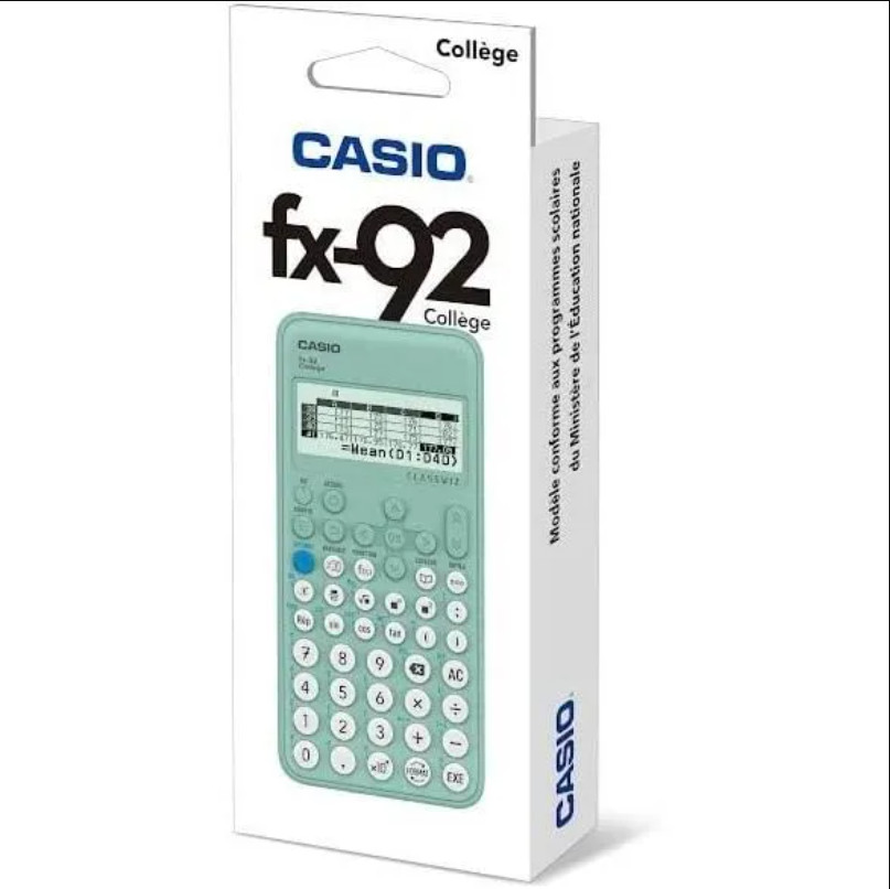 Calculatrice FX‑92+ Casio Collège avec fonction QR‑Code et menu algorithme