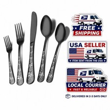 Black Silverware Set, Stainless Steel Flatware Set 30 Pcs for 6, Includes For...