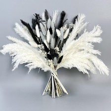 White  Black Dried Flower Bouquet - 17" Boho Style Natural Pampas Grass Idea...