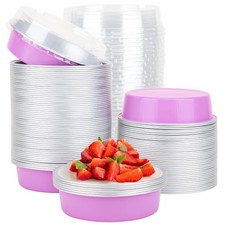 Beasea 100pk 4" 8oz Light Pink Disposable Mini Aluminum Baking Pans w/ Lids