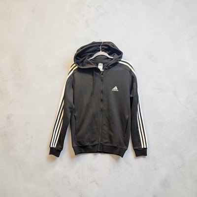 Adidas TRACK TOPS FLEECE 3-STRIPES FULL-ZIP HOODIE Black Small NEW