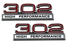 2pcs 302 High Performance Engine Emblems Badge Chrome Red