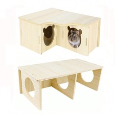 Wooden Hamster Maze 3-Room Hideout Multi-Chamber Tunnel Habitat Toy