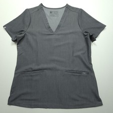 FIGS Womans Scrub Top Medium Gray Technical Collection V-Neck 2 Pocket Nursing M