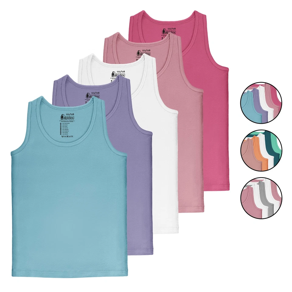 Mädchen Unterhemd 5er Set 100% Baumwolle Basic Tank Top Trägertop - Bild 1 von 1