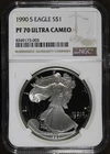1990-S (PF70 Ultra Cameo) 1 oz Proof American Silver Eagle $1 NGC