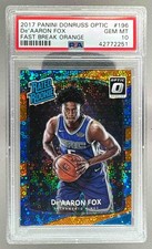 2251 De'Aaron Fox 2017 Panini Donruss Optic 196 Fast Break Orange RC /193 PSA 10