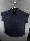 NWOT Lauren Ralph Lauren Blue Linen Button Up Shirt Women Relaxed Fit Short