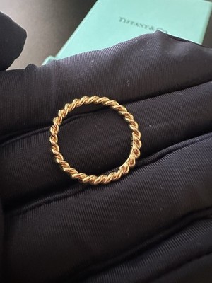 アクセサリー Tiffany & Co SV925 K18 Rope Design Ring Vintage Tiffany & Co. 18k Yellow Gold Twisted Rope Band Ring Size